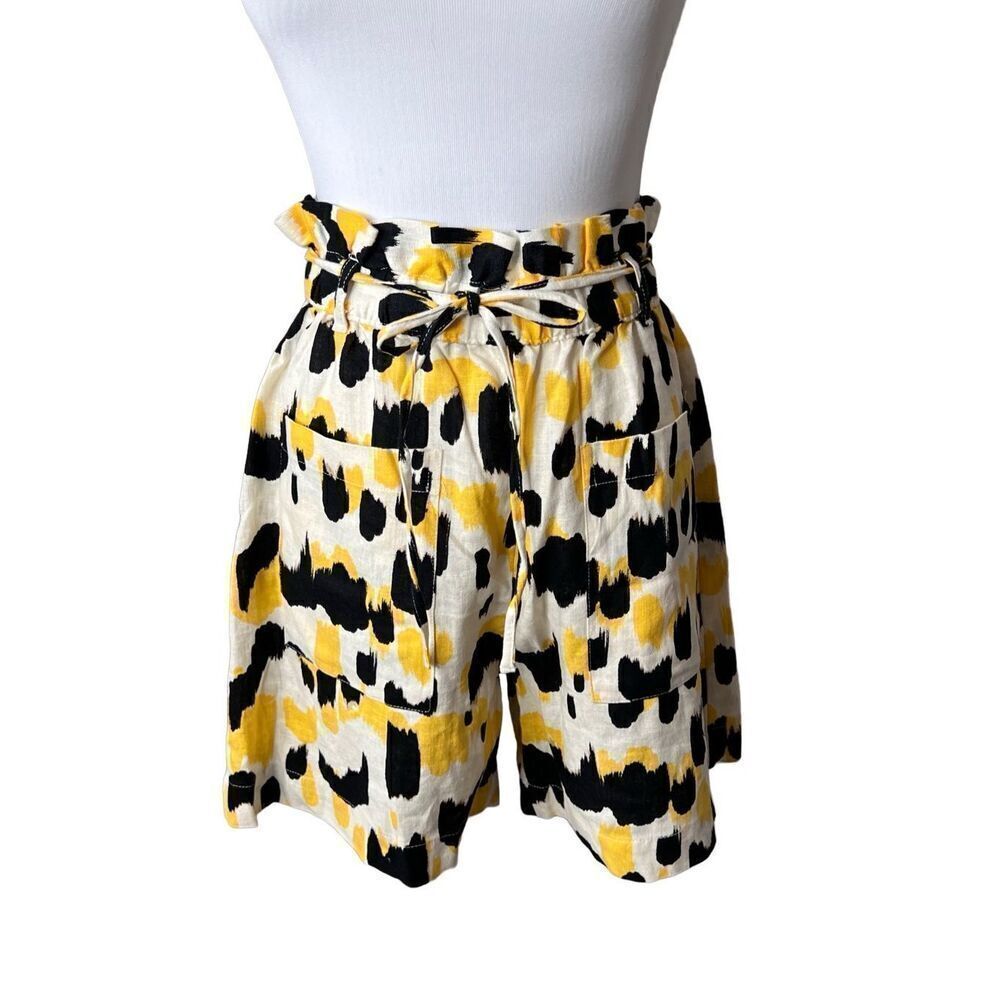 Who‎ What Wear Linen Paperbag Shorts Yellow Animal Print sz XS NWOT
